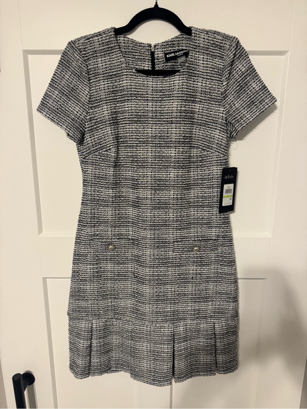 Karl Lagerfeld Black and White Textured Tweed Mini Dress